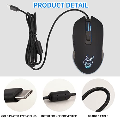 Iulonee Usb Type C Wired Mouse,Silent Computer Mouse Optical Gaming Mice Ergonomic 7 Led Backlight 2400 Dpi 6 Buttons For Office Home Windows Pc,Laptop,Desktop,Notebook,Macbook (Type-C Black) #TOP5