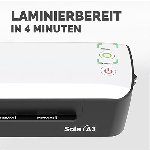 Fellowes Laminiergerät A3 Sola für Zuhause und Homeoffice, für Laminierfolien bis 125 Mikron Stärke, staufrei, Laminiergerät zum Laminieren von Fotos, Dokumenten, Rezepten, Lernkarten uvm