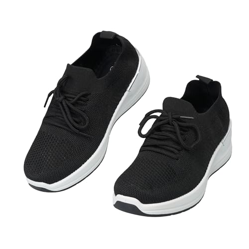 JOMIX Sneakers Donna Estivo Scarpe Casual Leggere Basse Stringate con Lacci Tessuto Knit Sportive Lifestyle con Suola in Gomma Antiscivolo Inserti a Contrasto Comfort Quotidiano Nero, 38