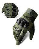 Motorcycle Gloves for Men and Women, Full Fingers Touchscreen Bike Gloves Workout, Breathable Anti-Slip Palm Cushion Cycling Gloves with Rubberized Knuckle Protector (Army Green, X-Large)