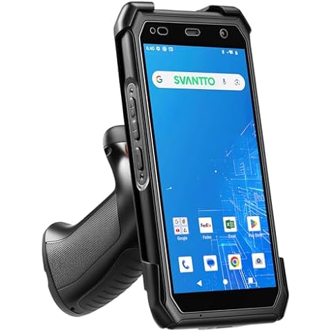 SVANTTO Android 13 Barcode Scanner with Pistol Grip, 1D/2D/QR Bar Code Scan Engine, 4+64GB, Bluetooth 5.1, Wi-Fi 6, 4G LTE, NFC, 5000mAh Big Battery 5.5" Handheld Rugged PDA Scanner for WMS Management Cover
