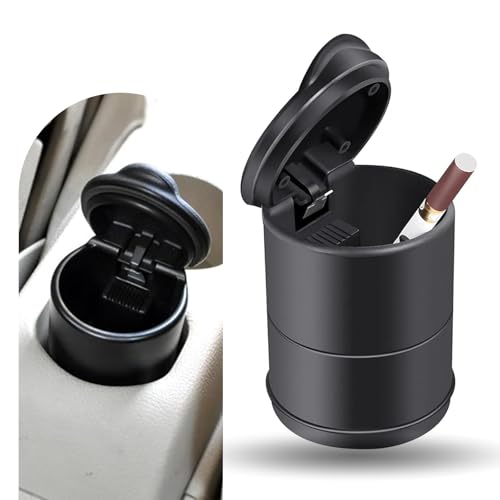 Image of Pack-1 Car Ashtray, Odor-isolating and Keep Air Fresh One-handed Opening and Closing Trash Can with Lid, Portable Mini Flame-retardant ABS Trash Storage Box, Universal for Cars Home (Black)