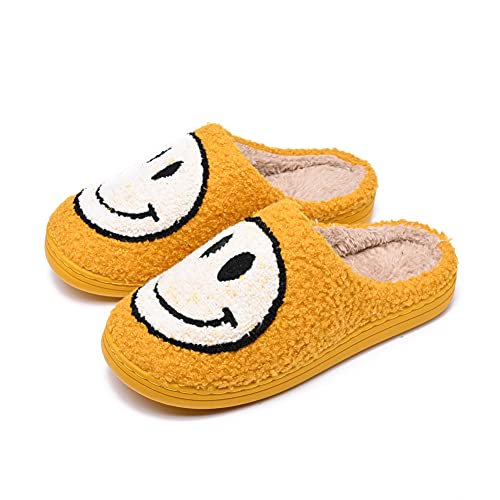 Cute Smiley Face Soft Plush Cozy Warm Slides House Slippers Non-Slip Faux Fur Slippers for Women Men Cushioned Comfy Indoor Outdoor Clog Slippers Y3637