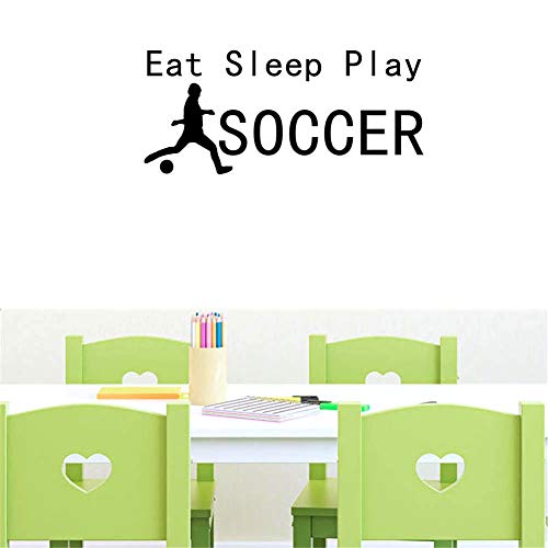 Bibitime Vinyl Silhouette Boy Shoot Football Wall Decal Eat Sleep Play Soccer Quotes Inspirational Sayings English Words Art Lettering Stickers For Teens World Cup Olympics Game Sport Fans Bedroom Dec #TOP3
