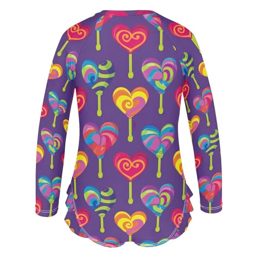 Kawaii Heart Lollipop Girls Long Sleeve Swimsuit UPF 50+ Rashguard Swimwear One Piece Bathing Suit 212203583