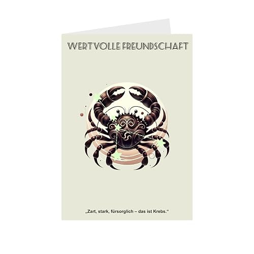 HUAOU Trading GmbH Tarjeta de felicitación con signo del zodiaco Cáncer, plegable, con sobre impermeable y ligero, regalo para mujeres, hombres y amantes de la astrología para la amistad y el amor