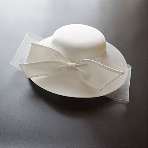 French Bow Satin Top Hat Ladies Banquet Elegant British Celebrity Dress Bridal Wedding White Fedora White M 56-58Cm #TOP1