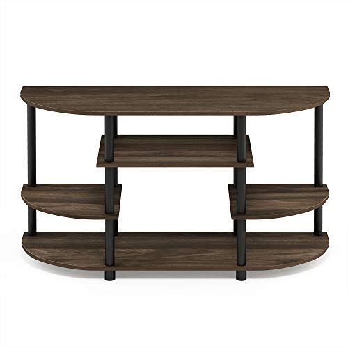 Image of Furinno JAYA Simple Design Corner TV Stand, Columbia Walnut /Black | Open Shelf Design Corner Entertainment Center, TV Console, Round Corner, for Living Room, Bedroom