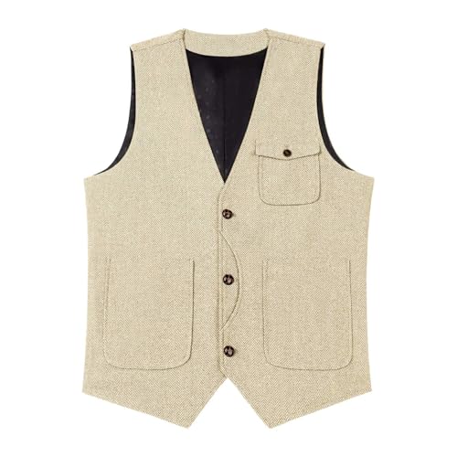 Men's Suit Vest Business Casual V-Neck Sleeveless Button Waistcoat with 3 Pockets for Wedding or Suit Tuxedo4