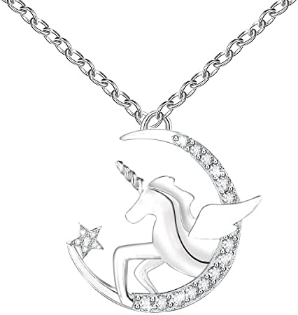 Luckimoli Magical Unicorn Necklace for Girls Crystal Heart Pendant Necklaces Unicorn Jewelry Gifts for Girls Daughter Granddaughter Niece Birthday