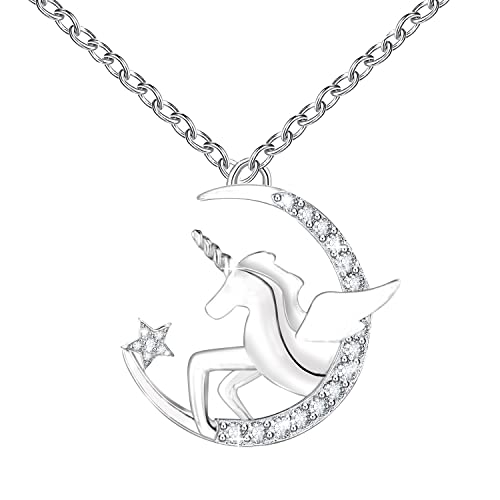 MAKOBLESSMOMO Einhorn Halbmond Halskette für Mädchen, You are Magical Einhorn Schmuck Geschenke für Mädchen Mütter Tochter Enkelin Nichte Cover