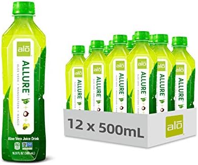 ALO Aloe Vera Juice Drink | ALLURE - Mangosteen + Mango | 16.9 fl oz, Pack of 12 | Plant-Based Drink with Real Aloe Pulp