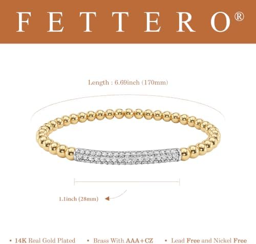Fettero Gold Beaded Bracelets for Women Charm CZ Bar Bracelet — view 5