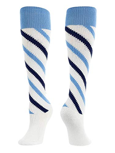 TCK Candy Stripes Knee High Softball Socks (White Columbia Blue Navy, Small)