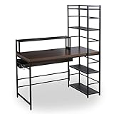 LOWYA ロウヤ パソコンデスク 学習机 勉強机 pcデスク 収納付き 一体型 上棚 おしゃれ サイドラック付き 幅120cm ハイタイプ ウォルナット