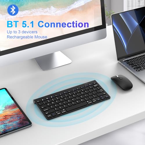 Image of cimetech Bluetooth Mini Keyboard and Mouse, Slim Portable Ergonomic Wireless Keyboard and Rechargeable Mouse Compatible with iPad, Tablet, Laptop, PC - Black