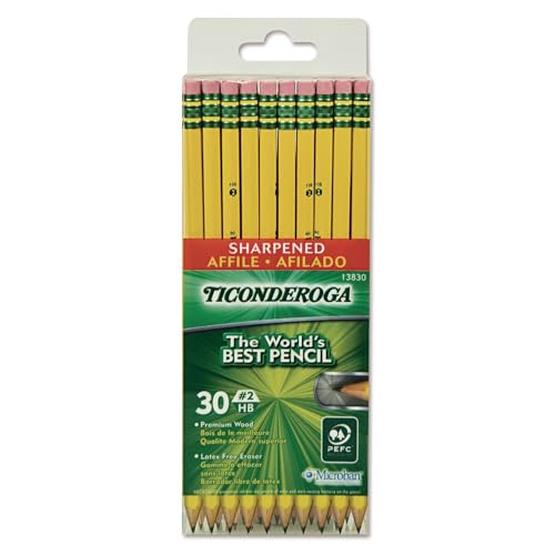 ticonderoga wood-cased pencils pre-sharpened 2 hb soft yellow 30 count