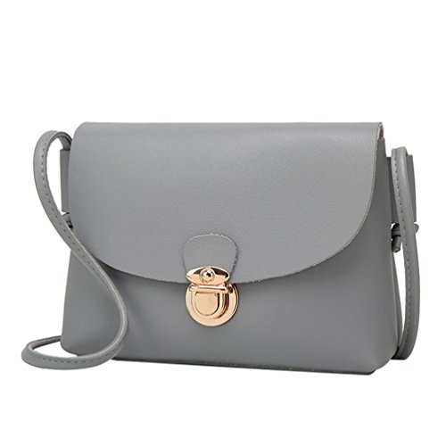 LINNUO Femme Sac Porté Épaule Sacs Carrés Sac Bandoulière Sac Besace Crossbody Pochettes Clutches en PU Cuir avec Lock (Gris Clair, 19 * 14 * 7cm) Cover