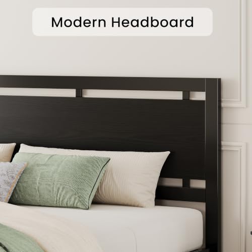 Image of LIKIMIO King Bed Frame with Headboard and Footboard, Metal Strong Supports, Easy Assembly, Noise-Free, No Box Spring Needed, Black