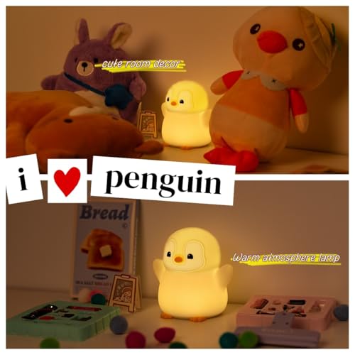 cute penguin night light led squishy xmas penguin lamp food grade silicone dimmable nightlight kids gray penguins light rechargeable light up penguins gifts kids room college decor