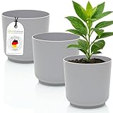 idea-station Sati Blumentopf Set 3 x 13 cm - grau - bruchsichere Blumentöpfe aus Plastik für verschiedenste Pflanzen, Blumen einsetzbar - Matte Übertöpfe für innen und außen