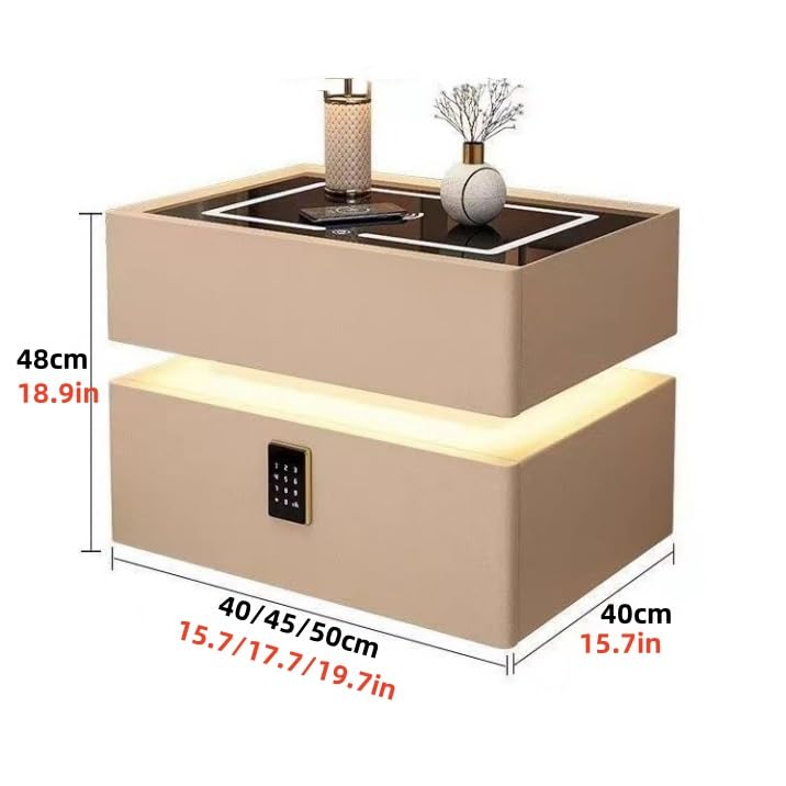 Table de chevet intelligente kaki 2 tiroirs avec lampe LED et code