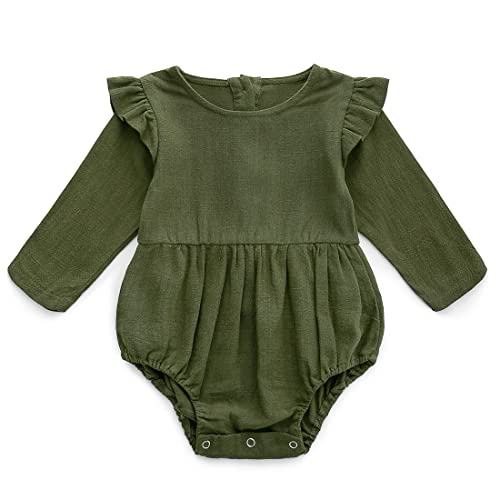 Image of Simplee kids Baby Girls Linen Handmade Jumpsuit Summer Long Sleeve Jumpsuit Newborn Baby