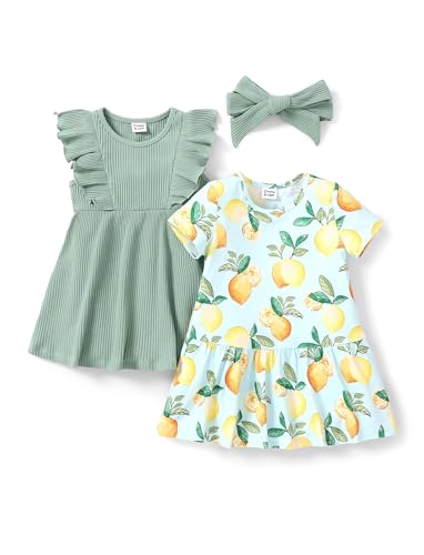 Image of PATPAT Baby Toddler Girl Dresses Infant Ruffle & Short Sleeveless 2 Pack Summer Dress Casual Party Dress
