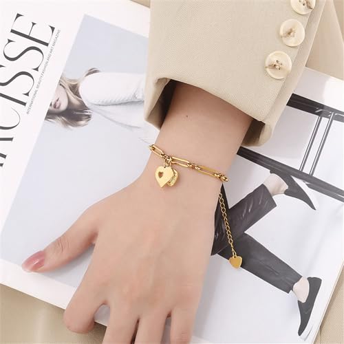 Image of 18K Gold Plating Stainless Steel Paperclip Chunky Chain Bracelet Dainty Heart Neutral Jewelry Gift