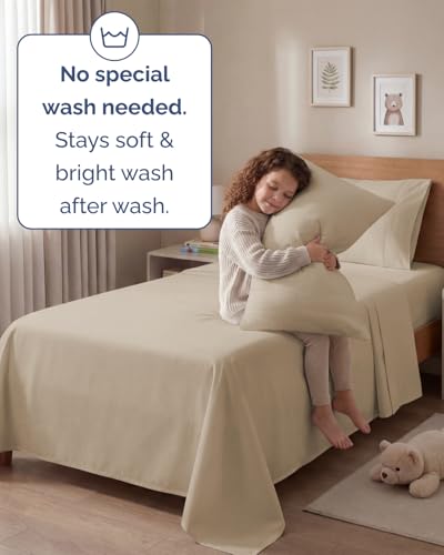 Image of Twin 4 Piece Bed Sheet Set - Comfy, Breathable & Cooling Sheets - Cream | Ultra Soft Hotel Luxury Bedding Set with 8-16 Inch Deep Pockets, 1 Flat & 1 Fitted Sheet & 2 Pillowcases, Wrinkle & Fade Free