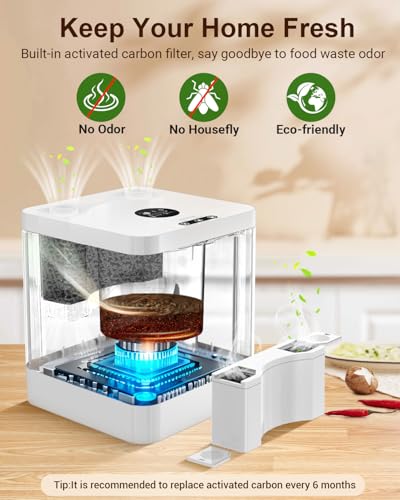 5.2L Large Electric Composter for Kitchen, Smart Odorless Compost Bin with 2-in-1 Activated Carbon Filter, Large LED Display, Child Lock, Auto-Cleaning, Indoor Countertop Food Waste Composting Machine