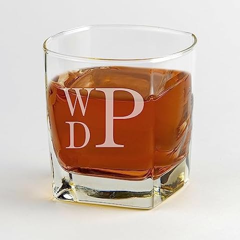Monogrammed Whiskey Glass | Personalized Rocks Glass | Groomsman Whiskey Glass | Custom Whiskey Glass | Whiskey Glass Etched (Stacked Monogram) Cover