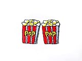 TH Set of 2 Tiny. Mini Popcorn Sign Badge Cute Cartoon Logo Patches Sew Iron on Embroidered Applique Badge Sign Patch Clothing Costume