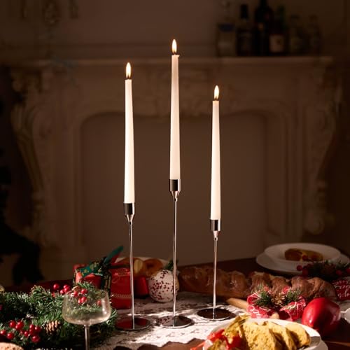 Pickood Upgraded Chrome Taper Candle Holders Set of 15 Bulk, Luxury Silver Long Skinny Candlestick (Heights: 9/11/13 Inch), Heavy Iron Anti-Slip Base for Fireplace Table Centerpiece Dining Decor by pickood - Image 3