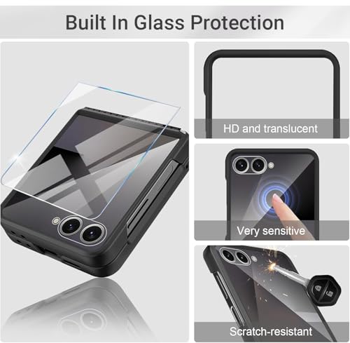 Image of Kapa Textured Grip Hinge Protection Back Cover for Samsung Galaxy Z Flip7 / Z Flip 7 | with [Inbuilt Glass] Full Body Shockproof Hard Back Case (Black)