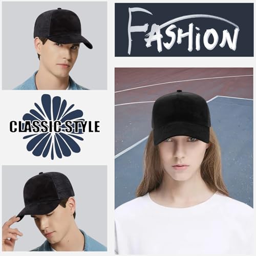 Enwokran Casquette de Baseball, Unisexe Respirant Couleur Unie Maille Dos Réglable Fermeture Snapback Anti UV Golf Voyages Sport Chapeau (Noir) – vue 4