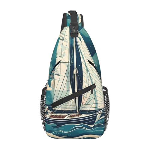 Sac à dos à bandoulière avec imprimé bateau à voile pour loisirs et plein air