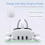 Charging Station for Meta Quest 3 and Oculus Quest 3S, VR Accessories Charging Station with LED Light for Oculus Quest 3/ 3S, Charger Stand with 2 Rechargeable Batteries, Magnetic Charging Design