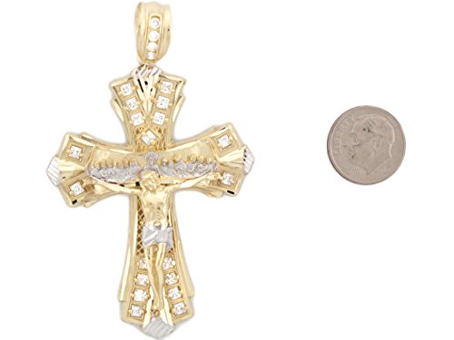 Jewelry Liquidation 14K Two Tone Gold Jesus Last Supper Religious Crucifix Cz Pendant #TOP2