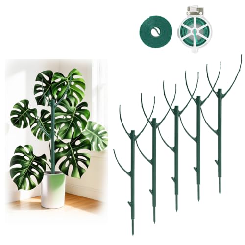5 Pack Stackable Plant Support Stakes, 38inch Climbing Plant Sticks Structures for Monstera with Garden Ties, Durable Alternative to Moss Pole for Indoor Outdoor Plants