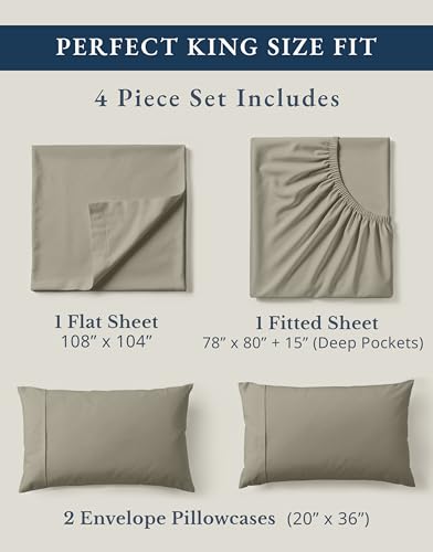 Image of LANE LINEN 100% Organic Cotton King Sheet Set, 4Pc Cotton Sheets King Size, Soft & Comfy Percale Eco Friendly Sustainably Produced Bedding Sheets & Pillowcases, 15 inch Deep Pocket King Sheet Set - Silver