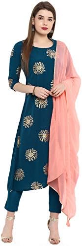 Janasya Indian Tunic Tops Crepe Kurti Set with Dupatta for Women