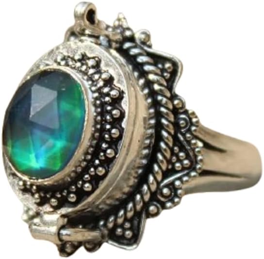 Aurora Opal Poison Ring,92.5 Sterling Silver Compartment Pill Box,Handmade Locket,Women's Gift For Her