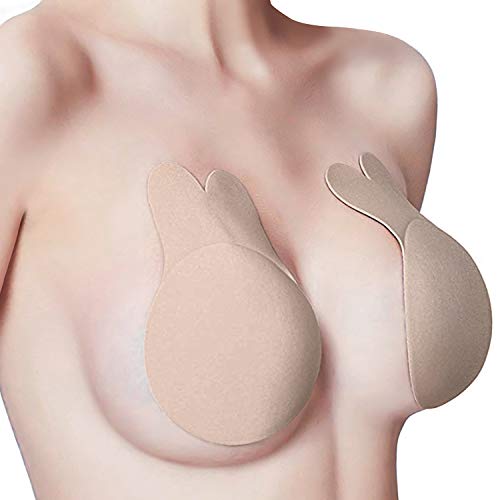 Qoyzine 2 Pairs Rabbit Sticky Adhesive Backless Bra Plus Size Push Up Women Large Breasts (Dd-Ddd, Beige) #TOP1