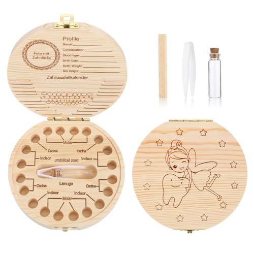 Tooth Fairy Tooth Holder Wooden Umbilical Cord Keepsake Box Cute Baby Teeth Keepsake Box Fetal Hair Container for Incisor Canine Molar Umblllcal Cord Kids Souvenir Dropped