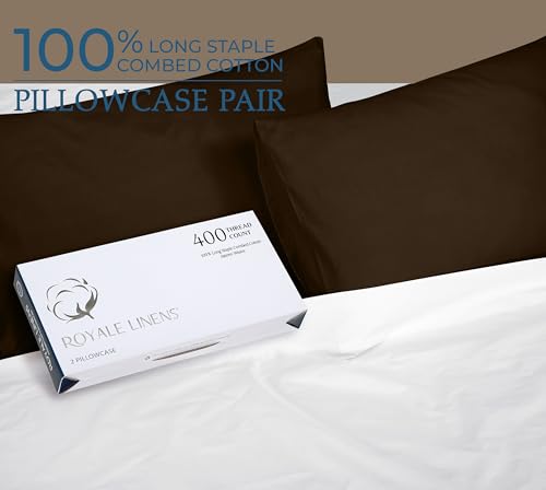 Image of Royale Linens 400 Thread Count 100% American Grown Cotton Standard Pillowcase Set - Luxury Sateen Standard Pillow case - 20 inchx26 inch Inch - Soft & Smooth Set of 2 Brown Pillowcases - (Std, Egyptian Camel)