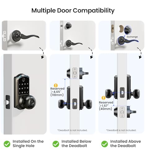 Veise VE018 Smart Knob Handle Lock - Fingerprint, App Control, Keyless Entry for Front Door and Bedroom, Electronic Digital Keypad, Auto Lock, Remote Access Sharing, Easy Installation, Matte Black by Veise - Used condition - Image 8
