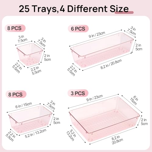 Image of Vtopmart 25 PCS Plastic Drawer Organizers Set, 4-Size Versatile Bathroom and Vanity Drawer Organizer Trays, Storage Bins for Makeup, Bedroom, Kitchen Gadgets Utensils and Office