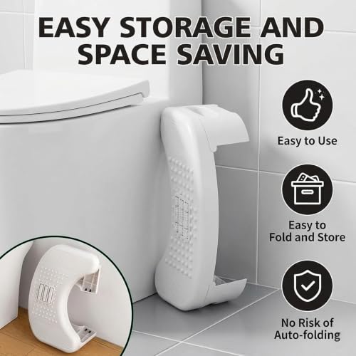 Image of JD Fresh Toilet Step Stool with Massage Rollers for Bathroom, Foldable Design, U-Shape & Dotted Starck, Plastic Potty Stool, Non-Slip Pads, Toilet Foot Rest for Better Posture & Comfort-White