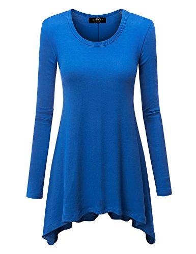 WT953 Womens Round Neck Long Sleeve Rib Trapeze Tunic Top XL Royal_Brite